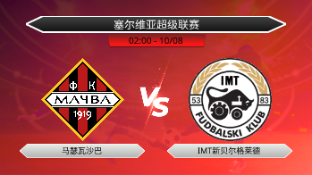 塞尔维亚超级联赛 马瑟瓦沙巴 VS IMT新贝尔格莱德