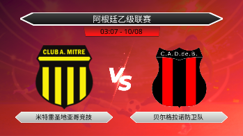 阿根廷乙级联赛 米特雷圣地亚哥竞技 VS 贝尔格拉诺防卫队